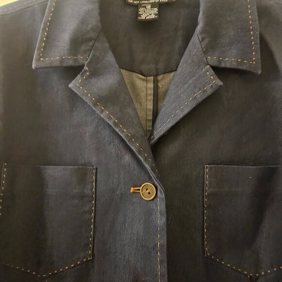 Dialogue by QVC Boxy Blue Jean Jacket Blazer button pocket stitch Western  12 - Picture 6 of 13
